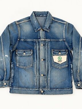 HIDDEN® NY Distressed Denim Jacket — Washed Blue size Large